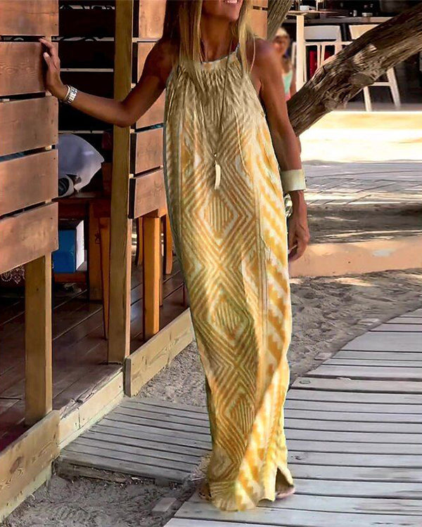 Women's Bohemia Geometric Print Sleeveless Long Dress