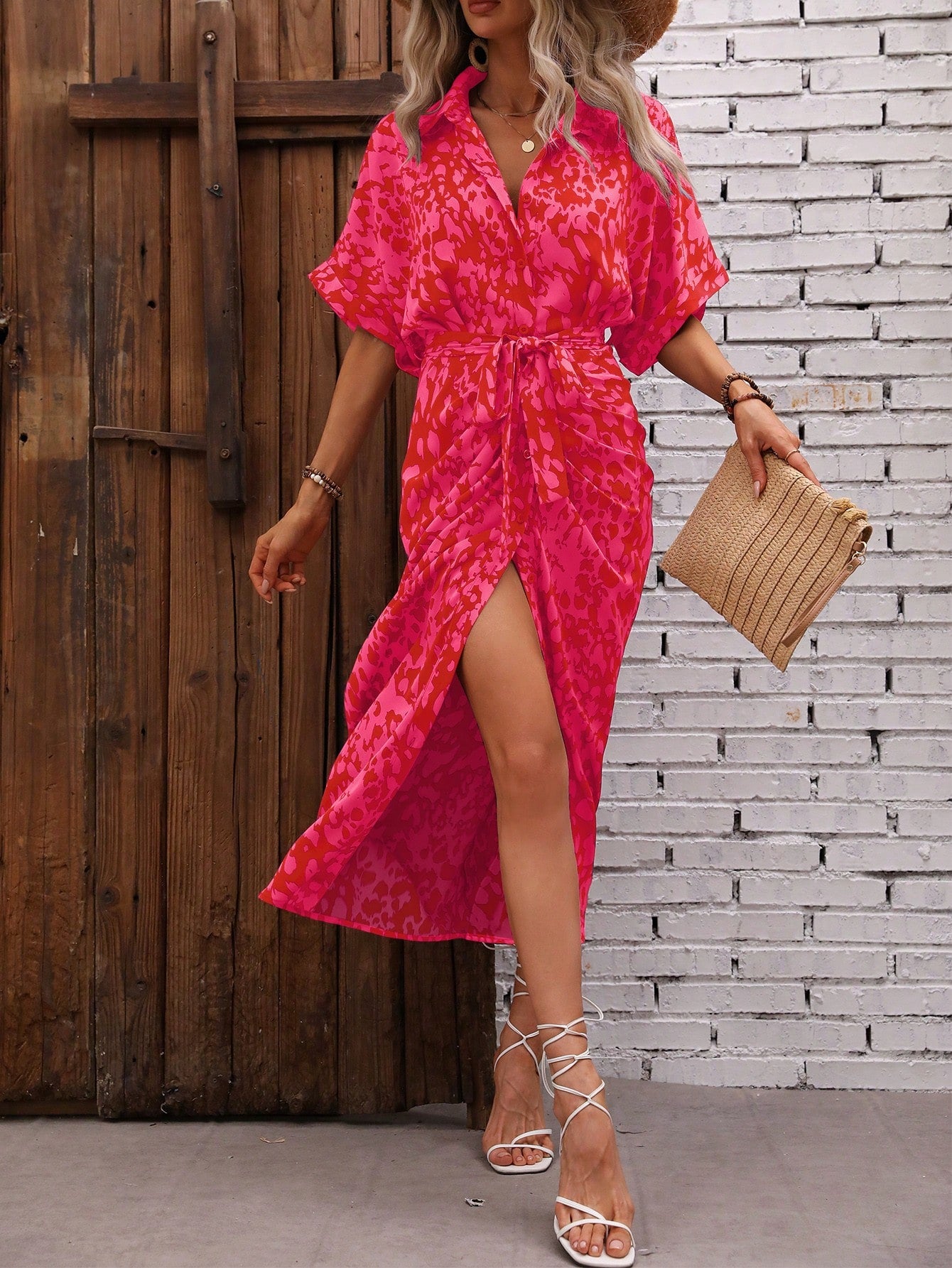 Sleeve Belted Shirt Dress Maxi Women Outfit