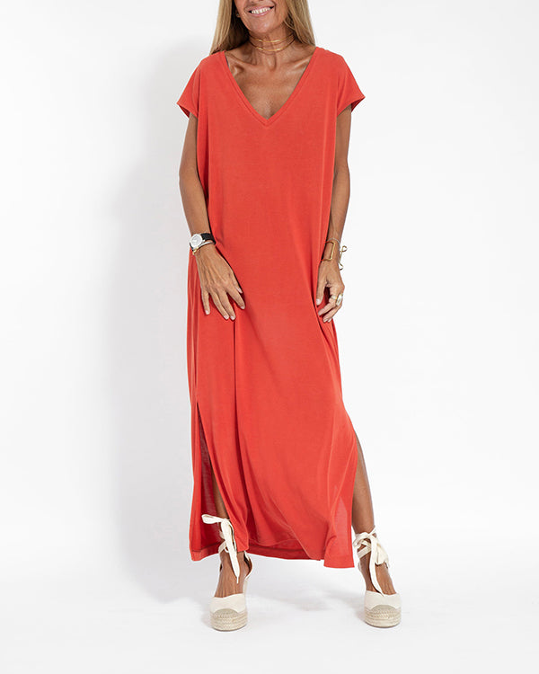 Women Casual Round Neck Short Sleeve Loose Long Dress