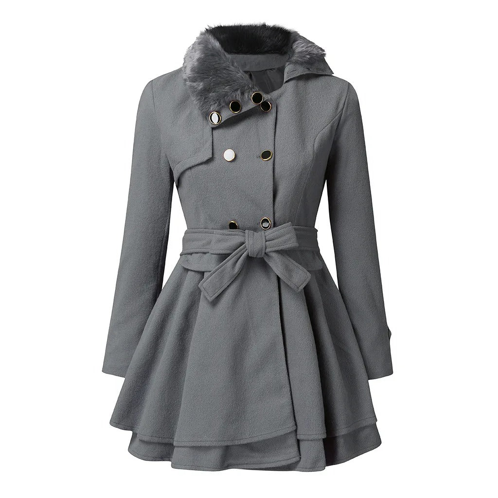 Vivienne | Stijlvolle trenchcoat met bontkraag