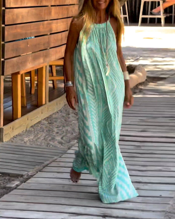 Women's Bohemia Geometric Print Sleeveless Long Dress