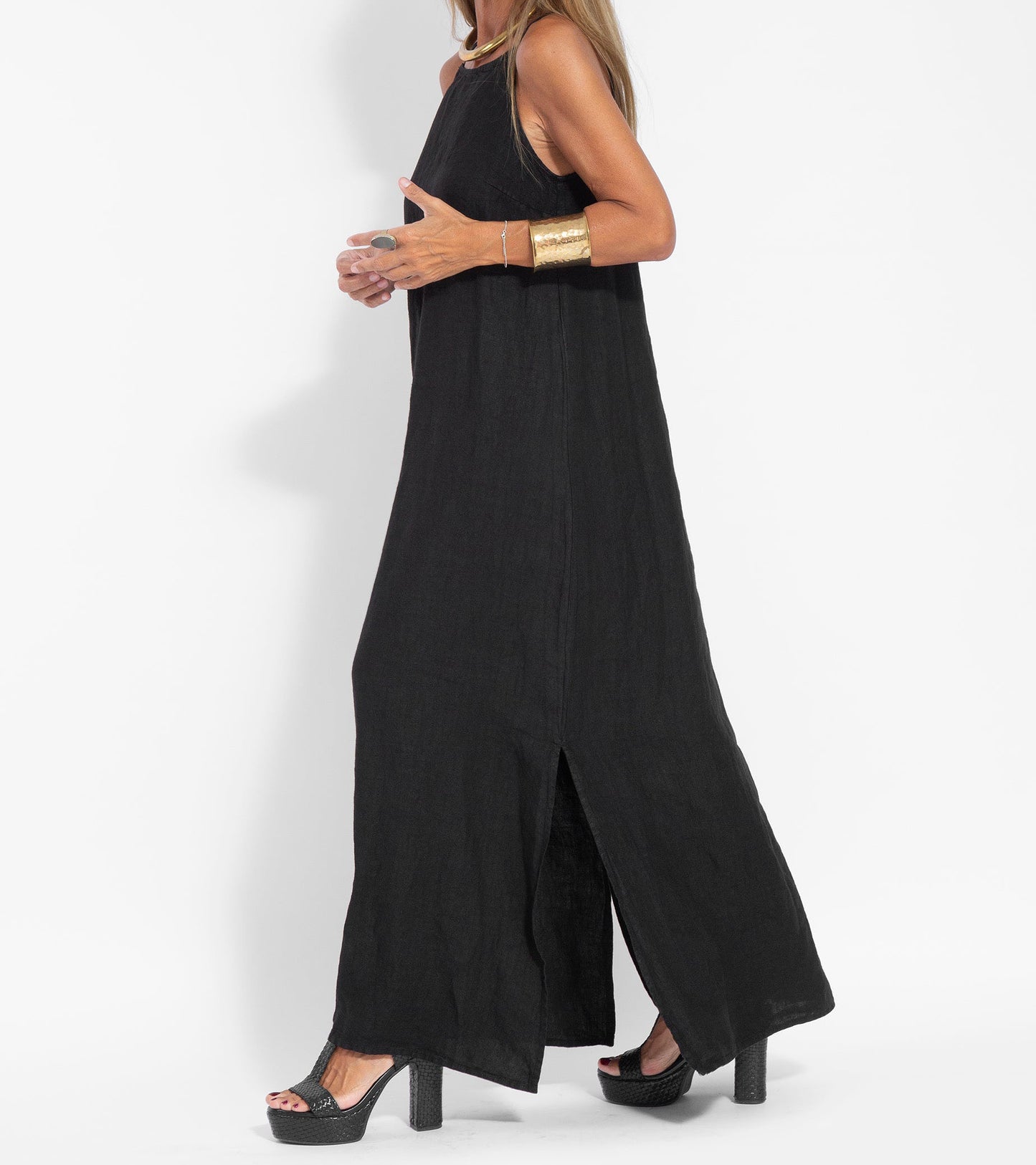 Elegant Solid Color Cotton Linen Sleeveless Long Dress