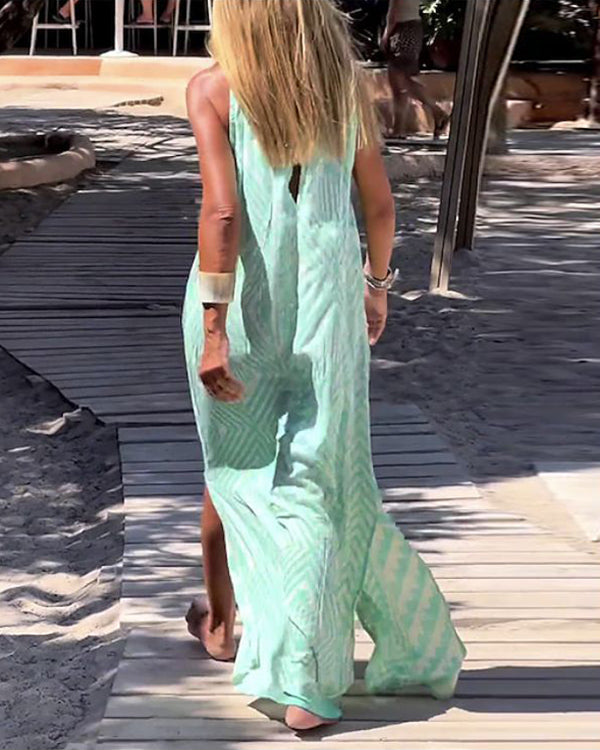 Women's Bohemia Geometric Print Sleeveless Long Dress