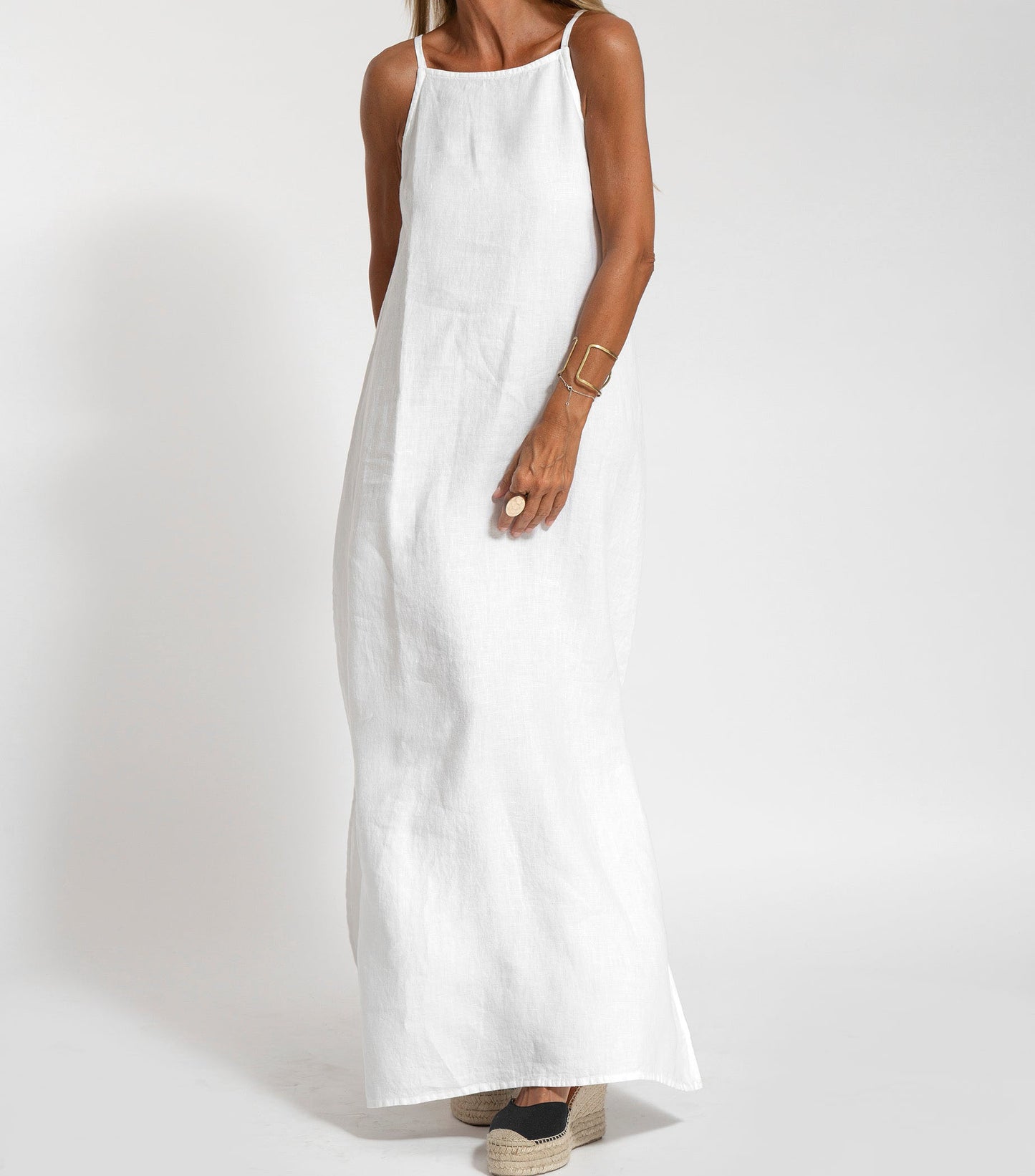 Elegant Solid Color Cotton Linen Sleeveless Long Dress