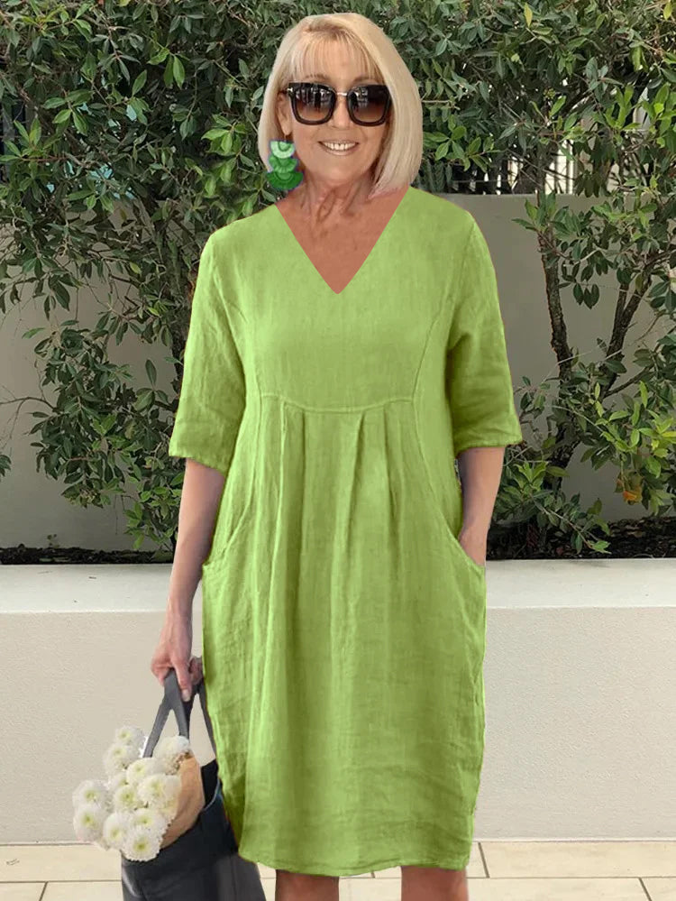 V-neck Cotton Pocket Beach Robe Dress plus Size