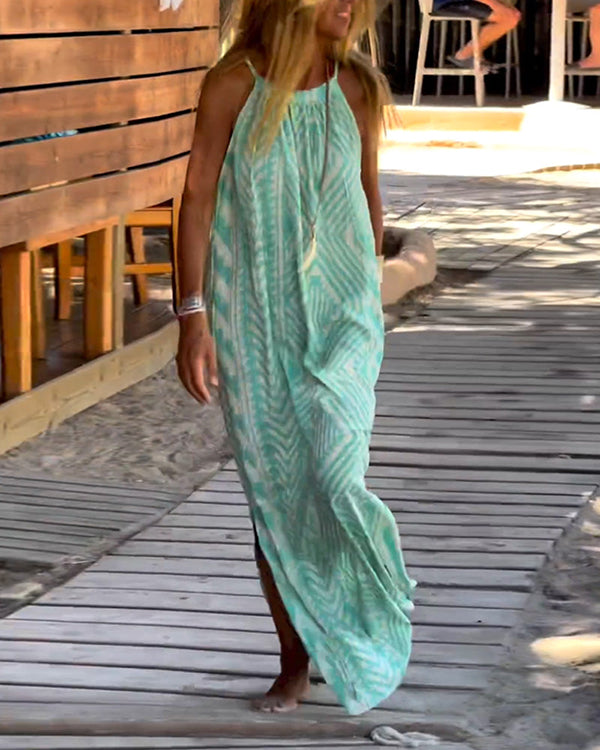 Women's Bohemia Geometric Print Sleeveless Long Dress