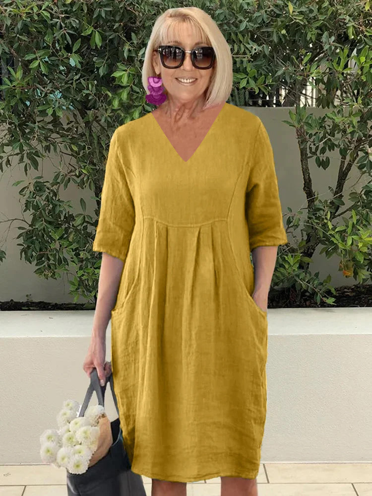 V-neck Cotton Pocket Beach Robe Dress plus Size