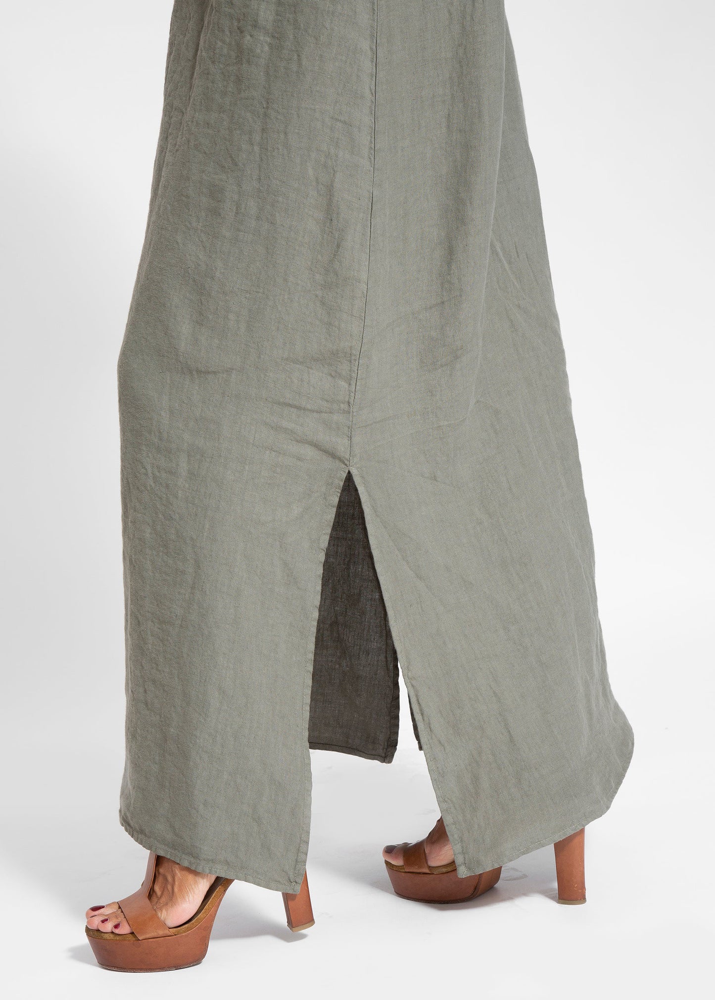 Elegant Solid Color Cotton Linen Sleeveless Long Dress