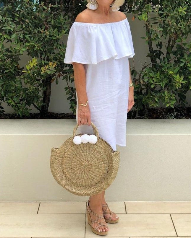 Plus-size off-shoulder sexy lotusbladjurk