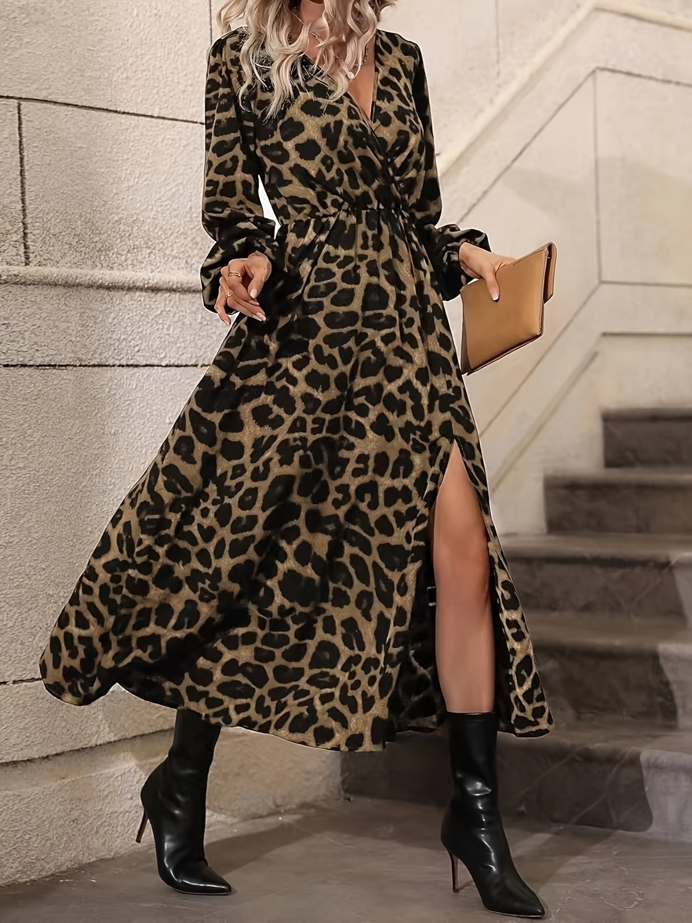 Style de Paris™ | Élégance Juliette – Robe Longue Fluide à Imprimé Léopard