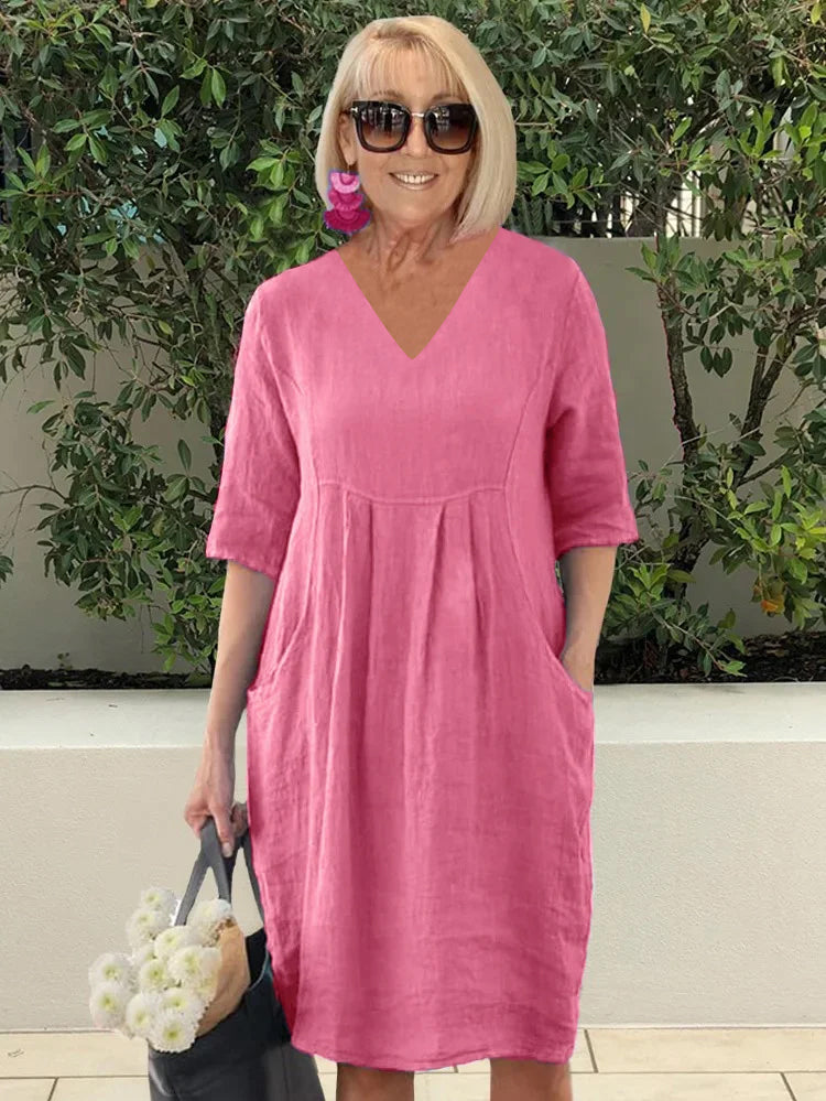 V-neck Cotton Pocket Beach Robe Dress plus Size