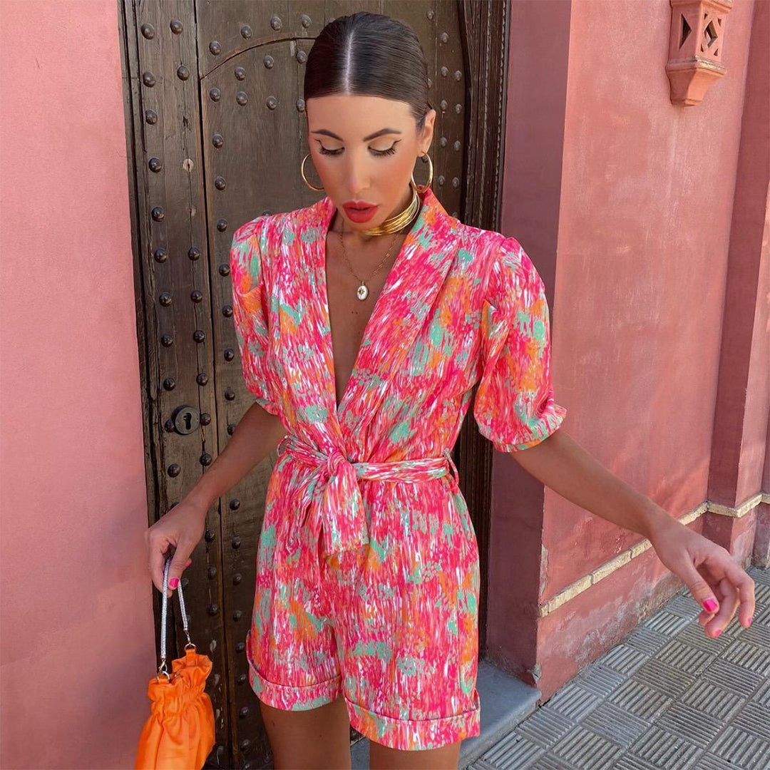 KAHLANI - Stijlvolle v-hals zomer romper