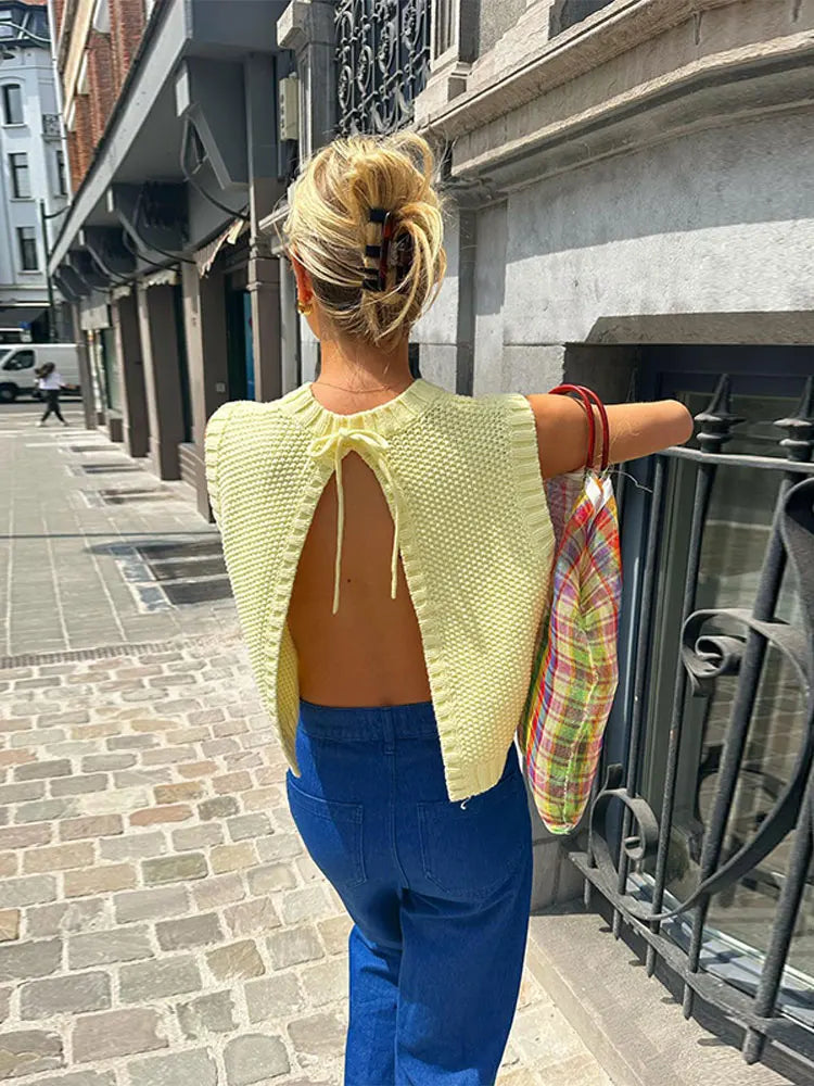 Dani™ | Gebreide rugloze top met veters