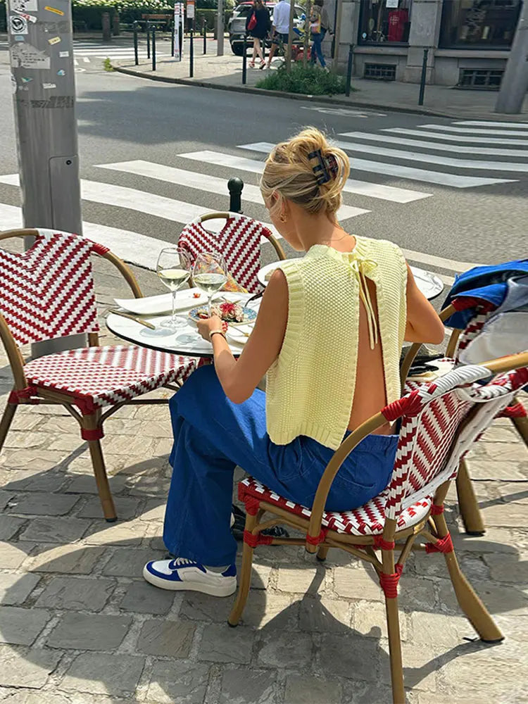 Dani™ | Gebreide rugloze top met veters