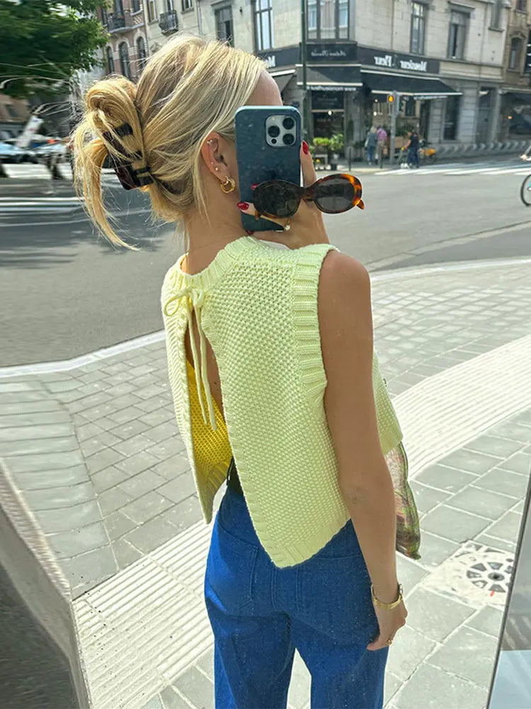 Dani™ | Gebreide rugloze top met veters