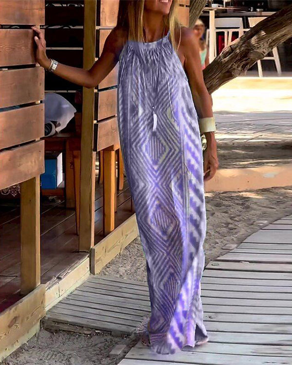 Women's Bohemia Geometric Print Sleeveless Long Dress