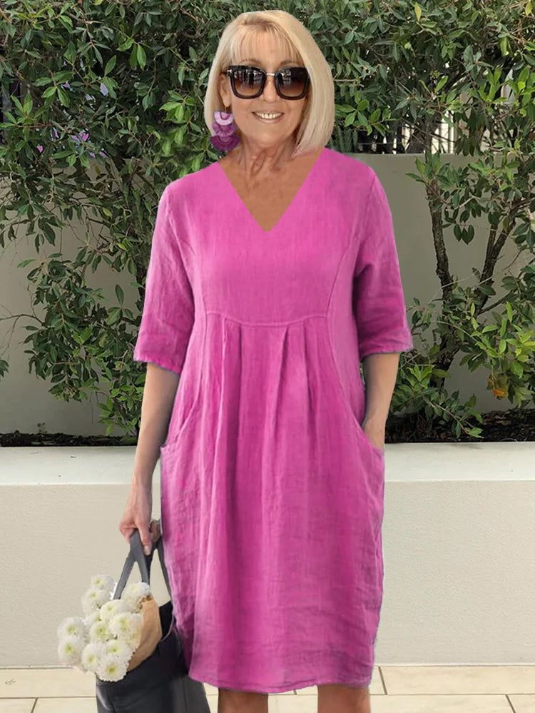 V-neck Cotton Pocket Beach Robe Dress plus Size