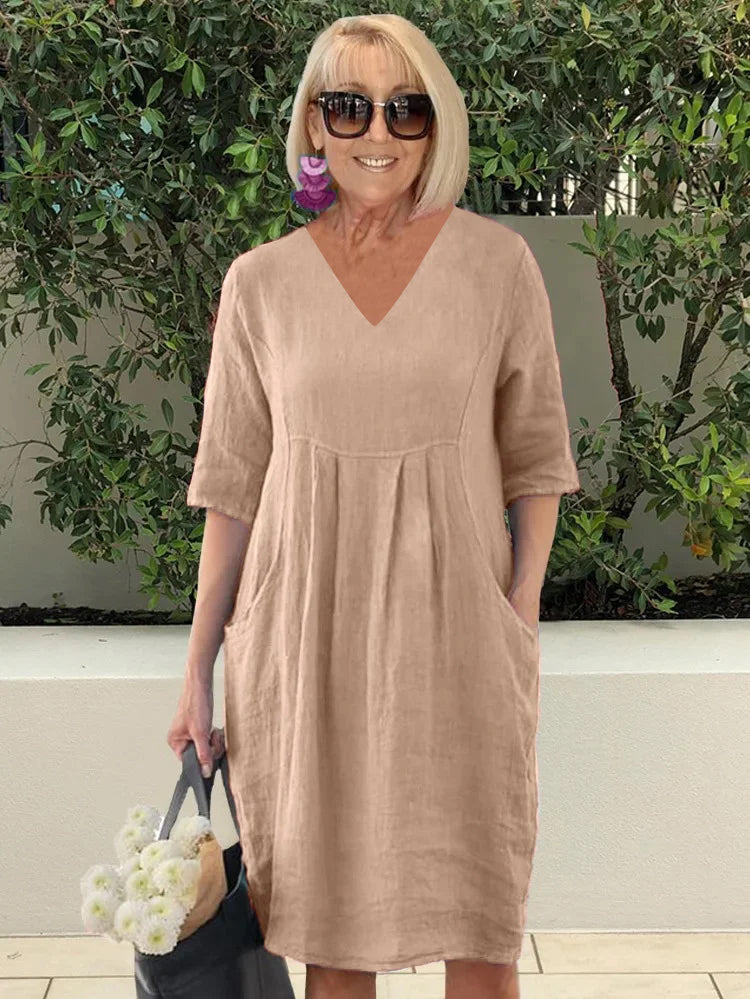 V-neck Cotton Pocket Beach Robe Dress plus Size