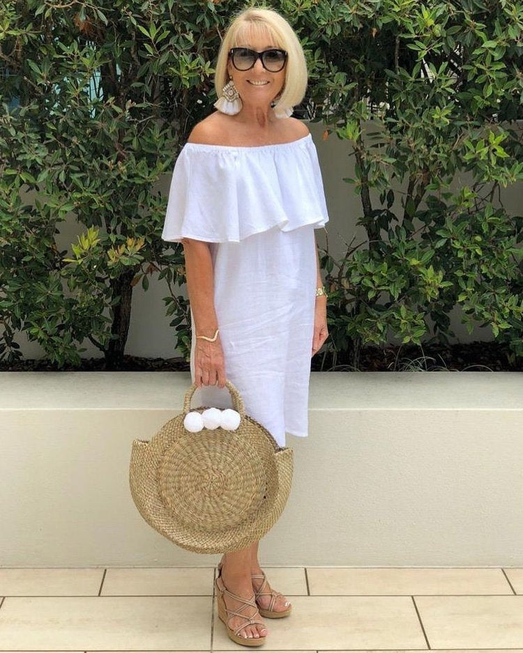 Plus-size off-shoulder sexy lotusbladjurk