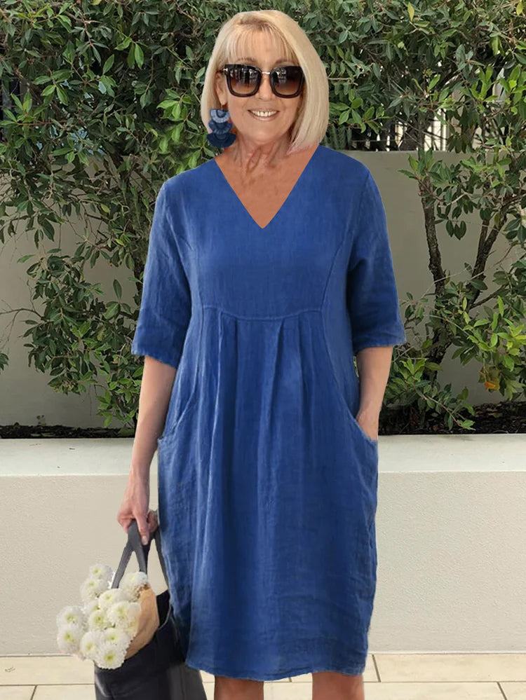 V-neck Cotton Pocket Beach Robe Dress plus Size