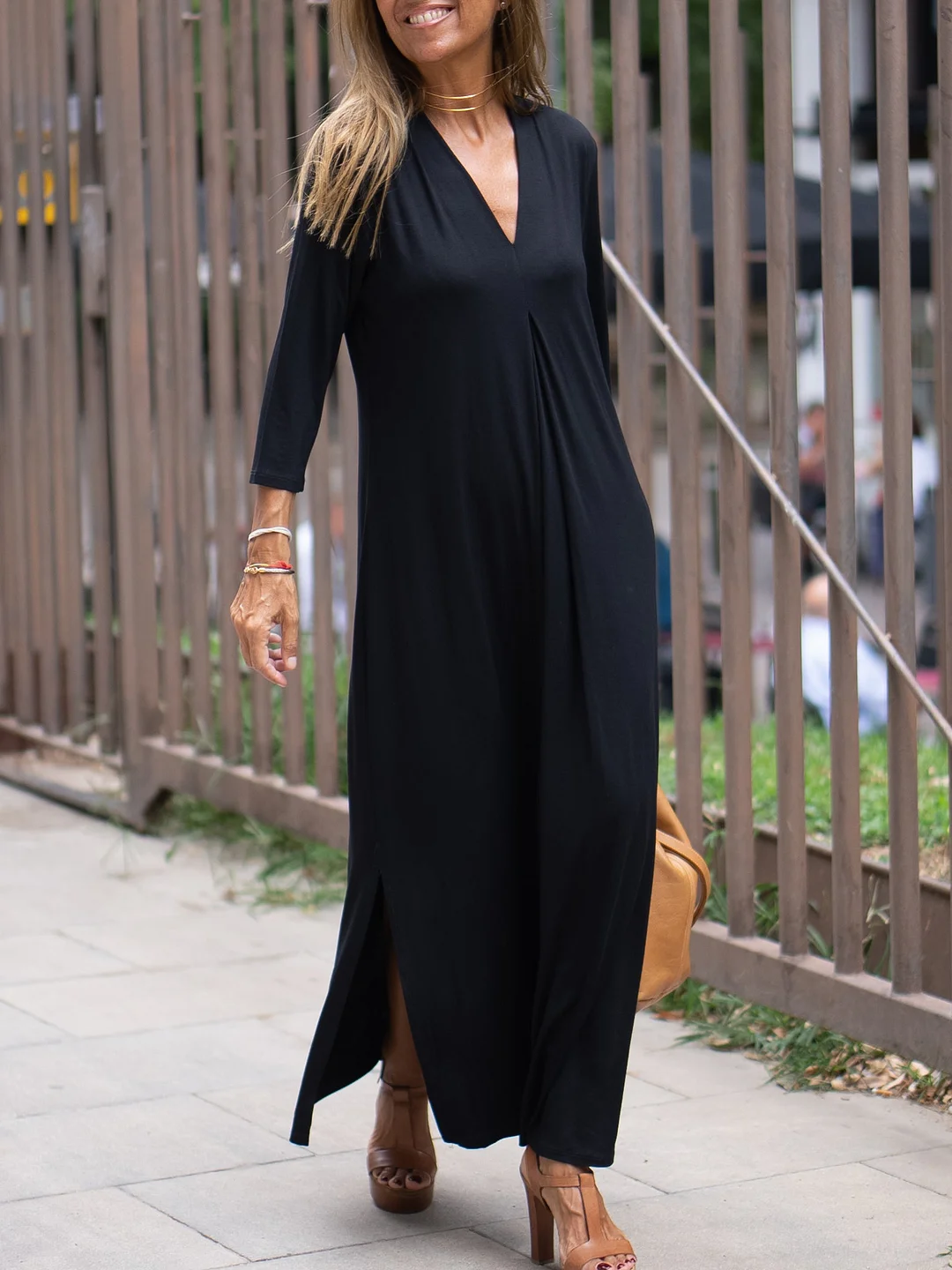 Casual Solid Color V-neck Comfortable Dress