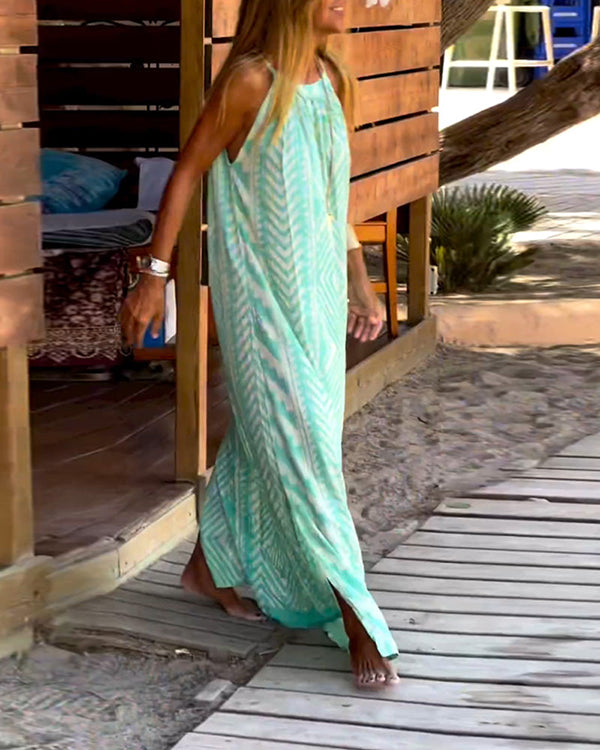 Women's Bohemia Geometric Print Sleeveless Long Dress