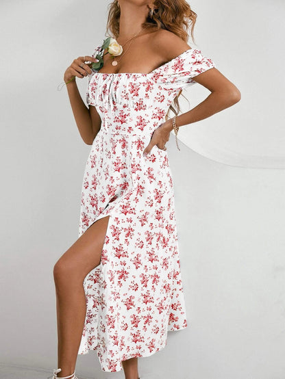Floral Knot Split Thigh A-line Dress