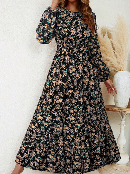 Floral Print Long Sleeve Dress Maxi