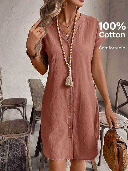 Button Front Short Sleeve Casual Mini Dress