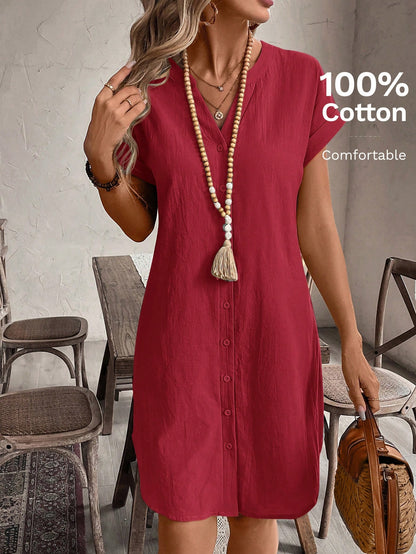 Button Front Short Sleeve Casual Mini Dress