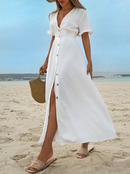 Ruffle Trim Dress For Women, Button Front