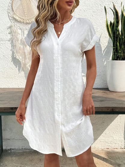 Button Front Short Sleeve Casual Mini Dress