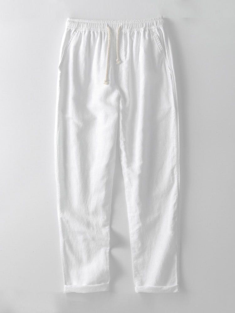 Short Sleeve Waffle Cuban Shirt & Straight Leg Linen Pants