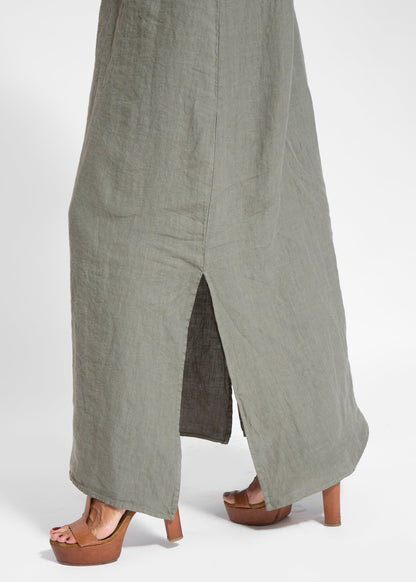 Elegant Solid Color Cotton Linen Sleeveless Long Dress