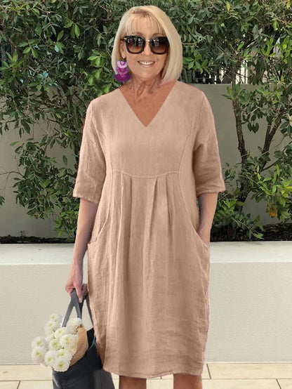 V-neck Cotton Pocket Beach Robe Dress plus Size