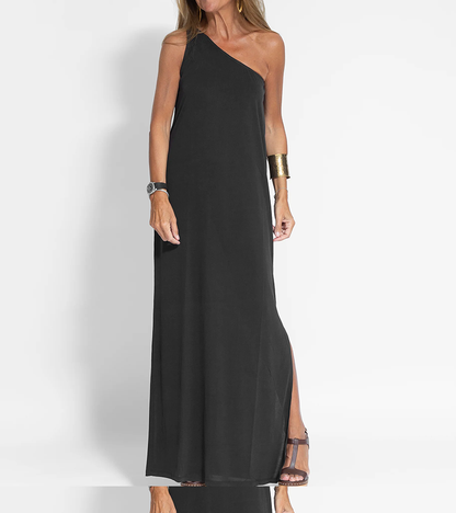 Elegant Solid Color One Shoulder Maxi Dress