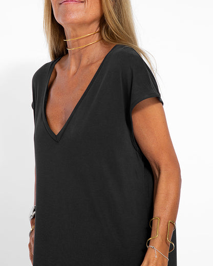 Women Casual Round Neck Short Sleeve Loose Long Dress