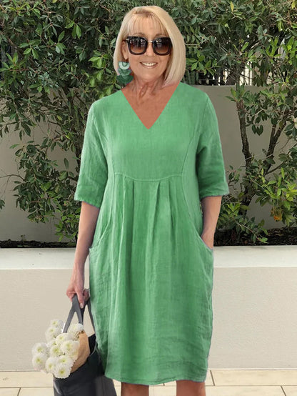 V-neck Cotton Pocket Beach Robe Dress plus Size