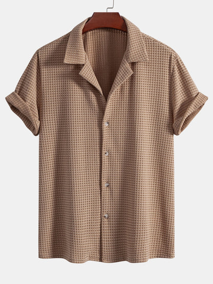 Short Sleeve Waffle Cuban Shirt & Straight Leg Linen Pants