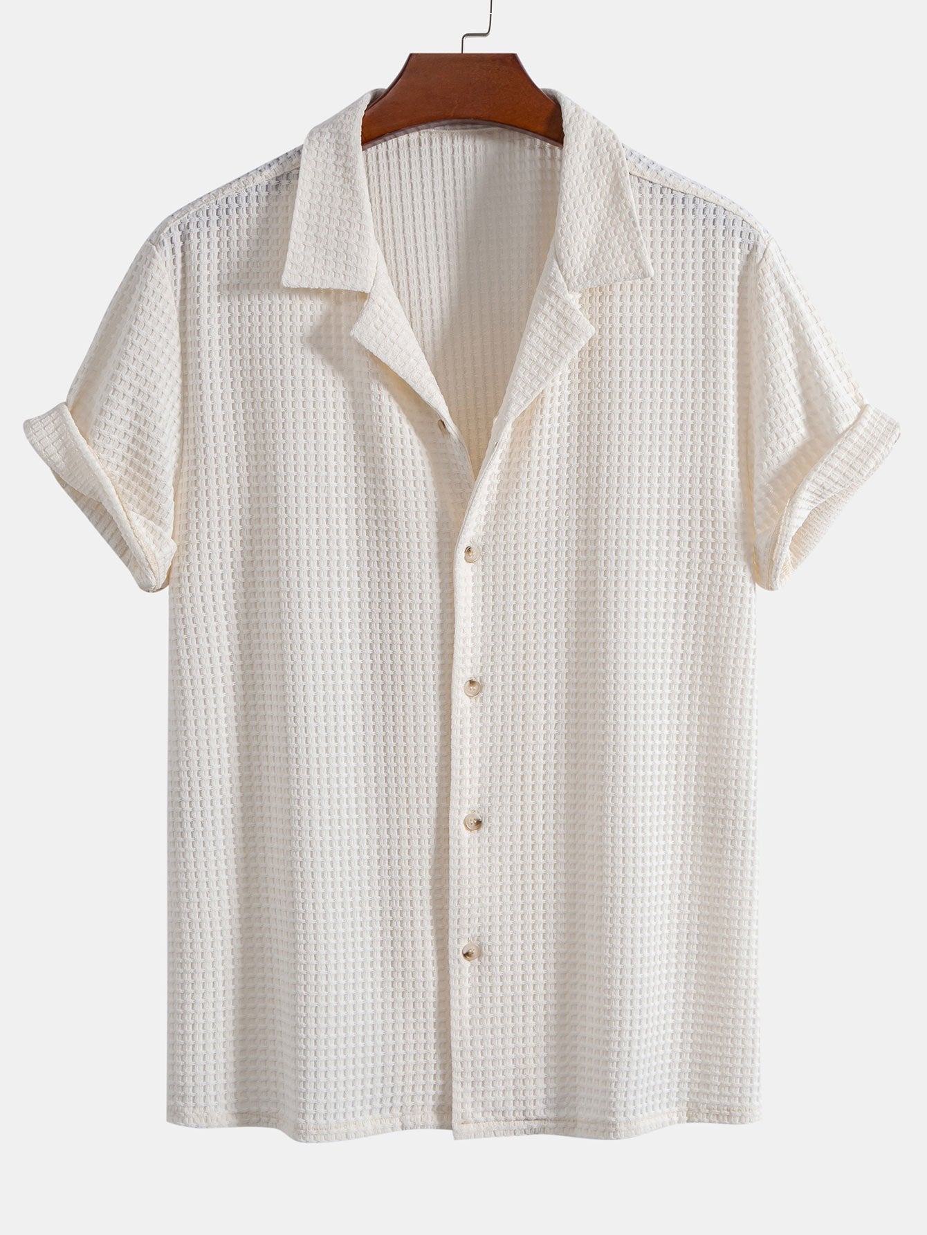 Short Sleeve Waffle Cuban Shirt & Straight Leg Linen Pants